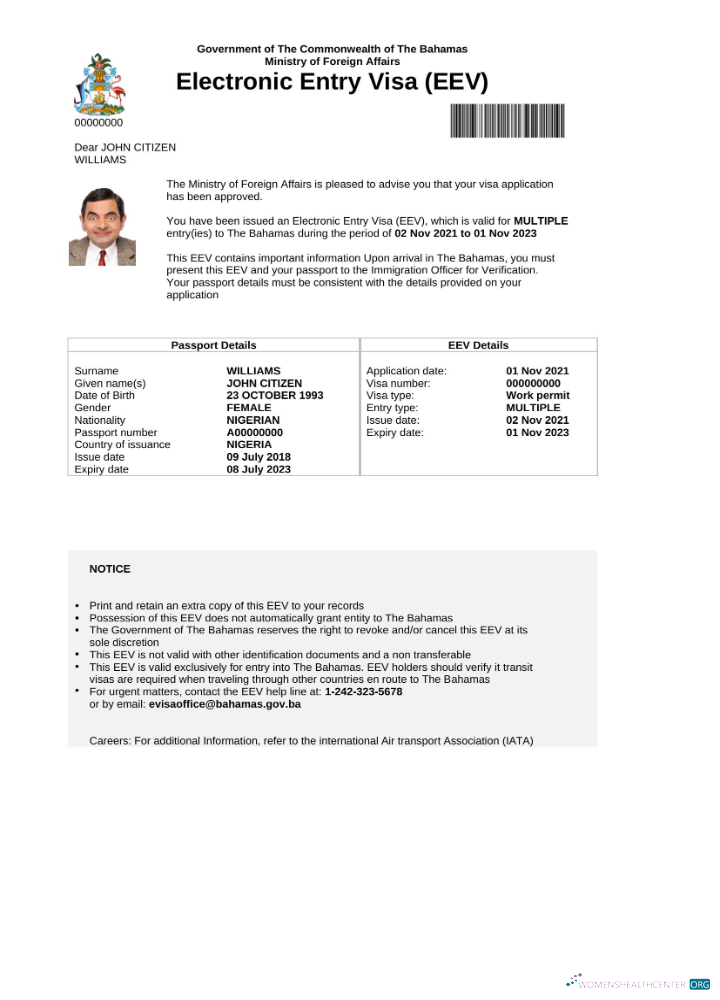 Download Bahamas e visa in Word and PDF template Photoshop template